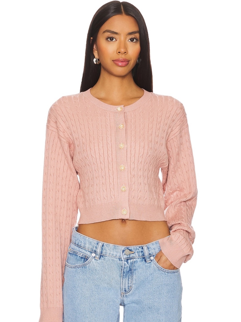 Montalto Cable-Knit Crop Cardigan - Dusty Rose